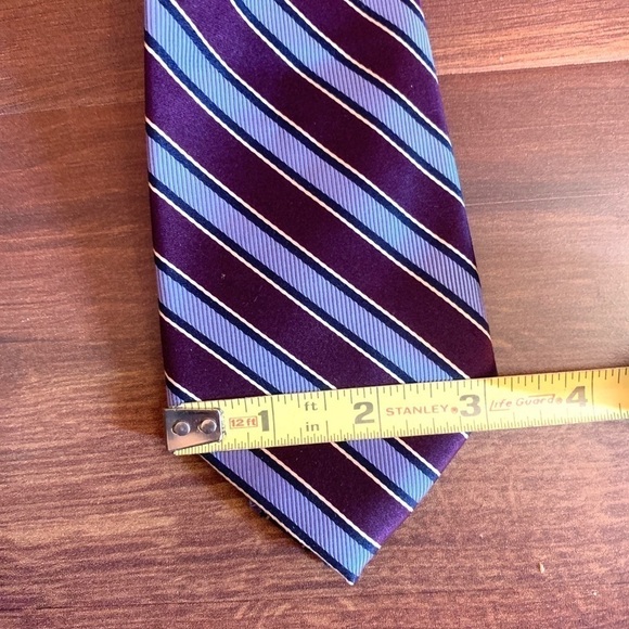 🍁SALE🍁NORDSTROM Purple/Silver Striped 100% Silk Necktie - Picture 8 of 9